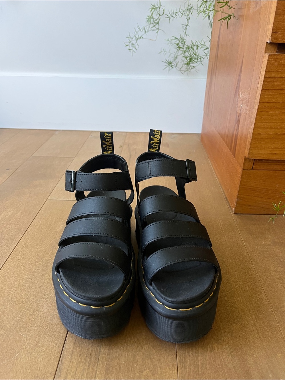 Dr. Martens Black Leather Chunky Platform Sandals